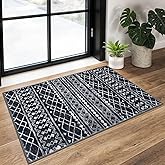 KUTA Moroccan Boho Entryway Rug, 2x3 Black Entrance Small Area Rug Non-Slip Washable, Ultra Soft Vintage Geometric Low-Pile Indoor Door Mat Floor Carpet for Kitchen