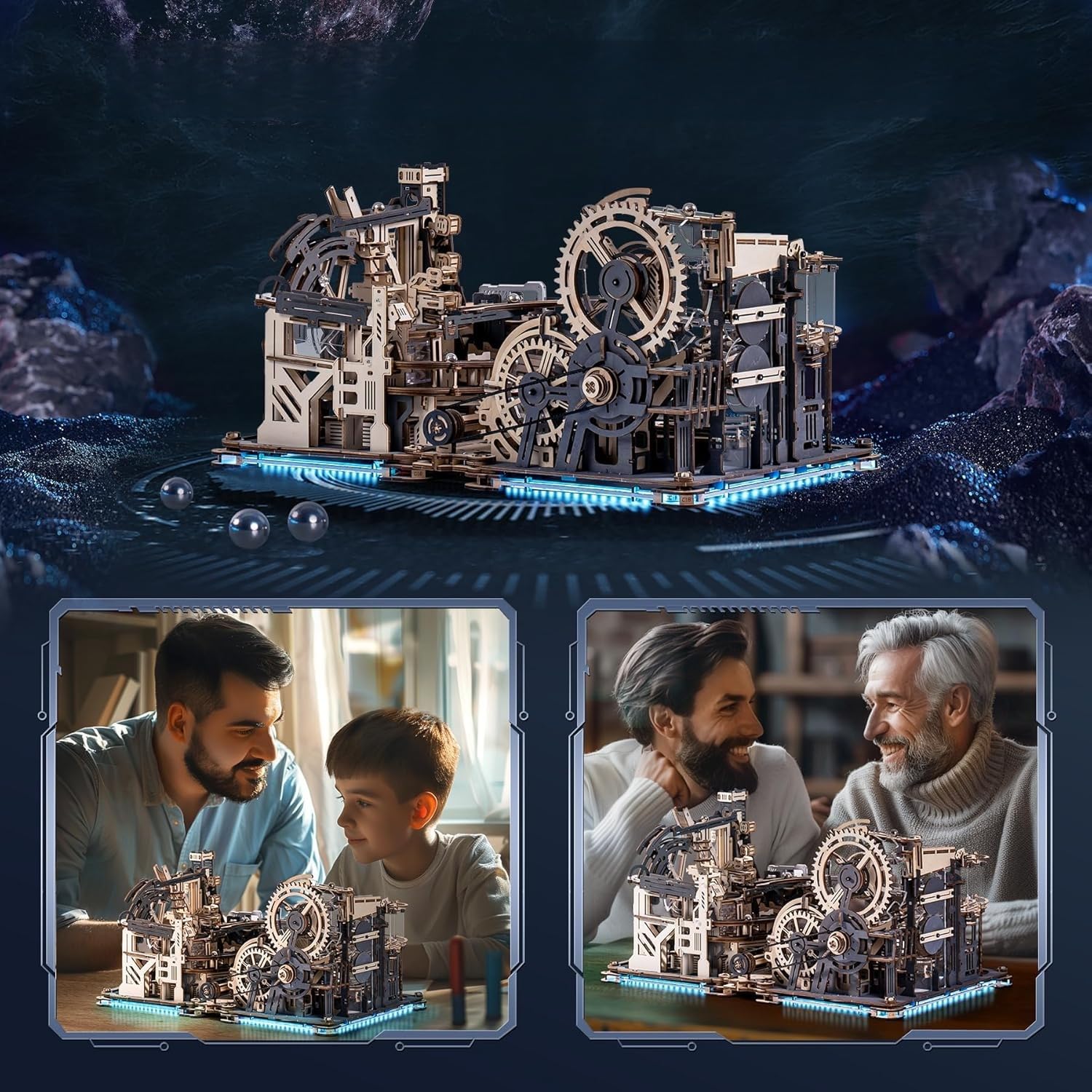 ROKR Kugelbahnen Kombi-Set 3D Puzzle Erwachsene Modellbausätze Geschenkidee für Männer Marble Spaceport & Night City & Link Pack 6