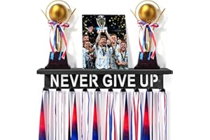 ikkle Medal Hanger Display Trophy Shelf, Wooden Medal Holder Trophy Hanger Rack with 10 Steel Hooks, Wall Mount Medal Hanger 