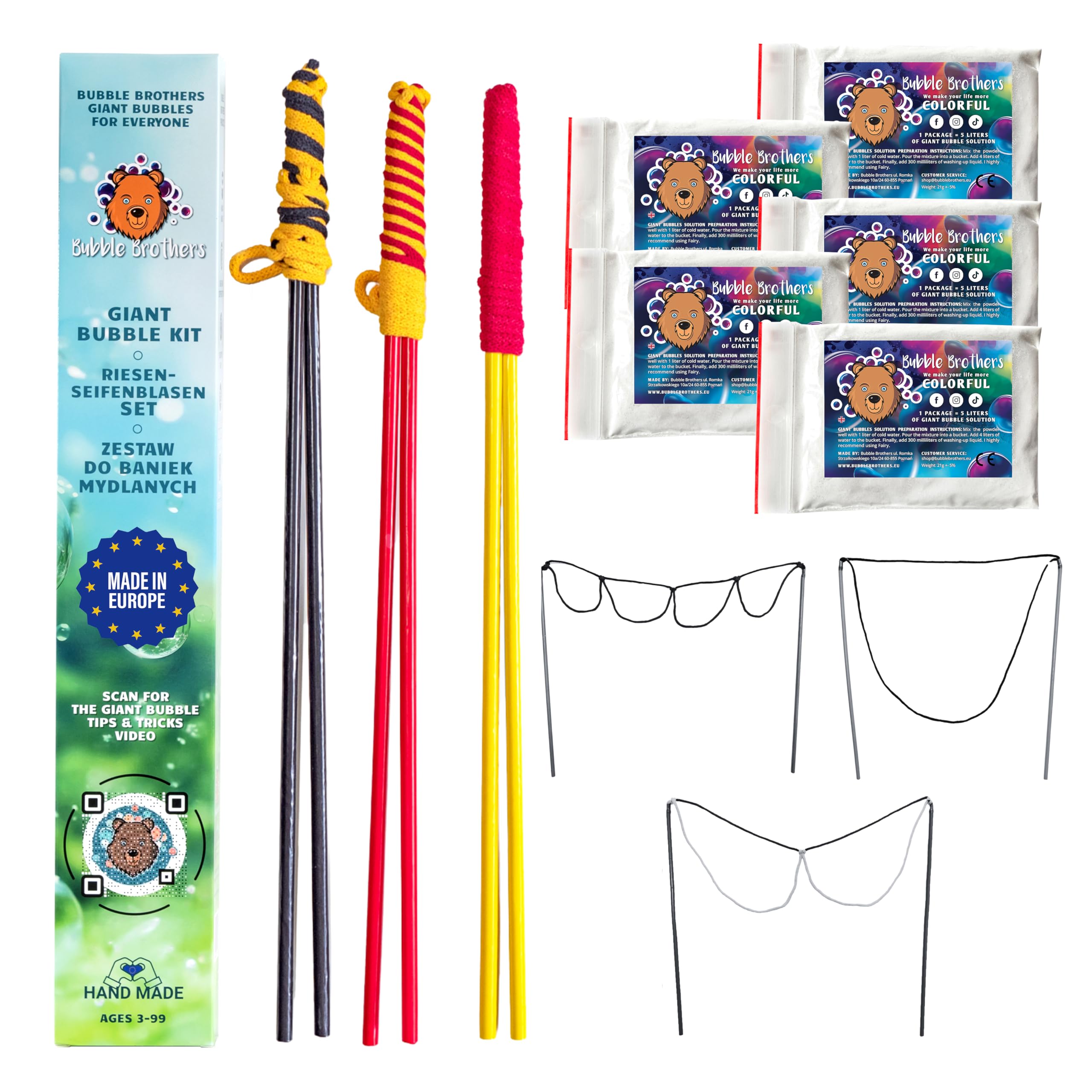 Bubble Brothers Giant Bubble Kit for Kids 3 Bubble Wands and 25 Liters Bubble Solution Big Bubbles For Kids Giant Bubble Set with Bubble Mixture Strong Bubble Mix Wooden Garden Toys