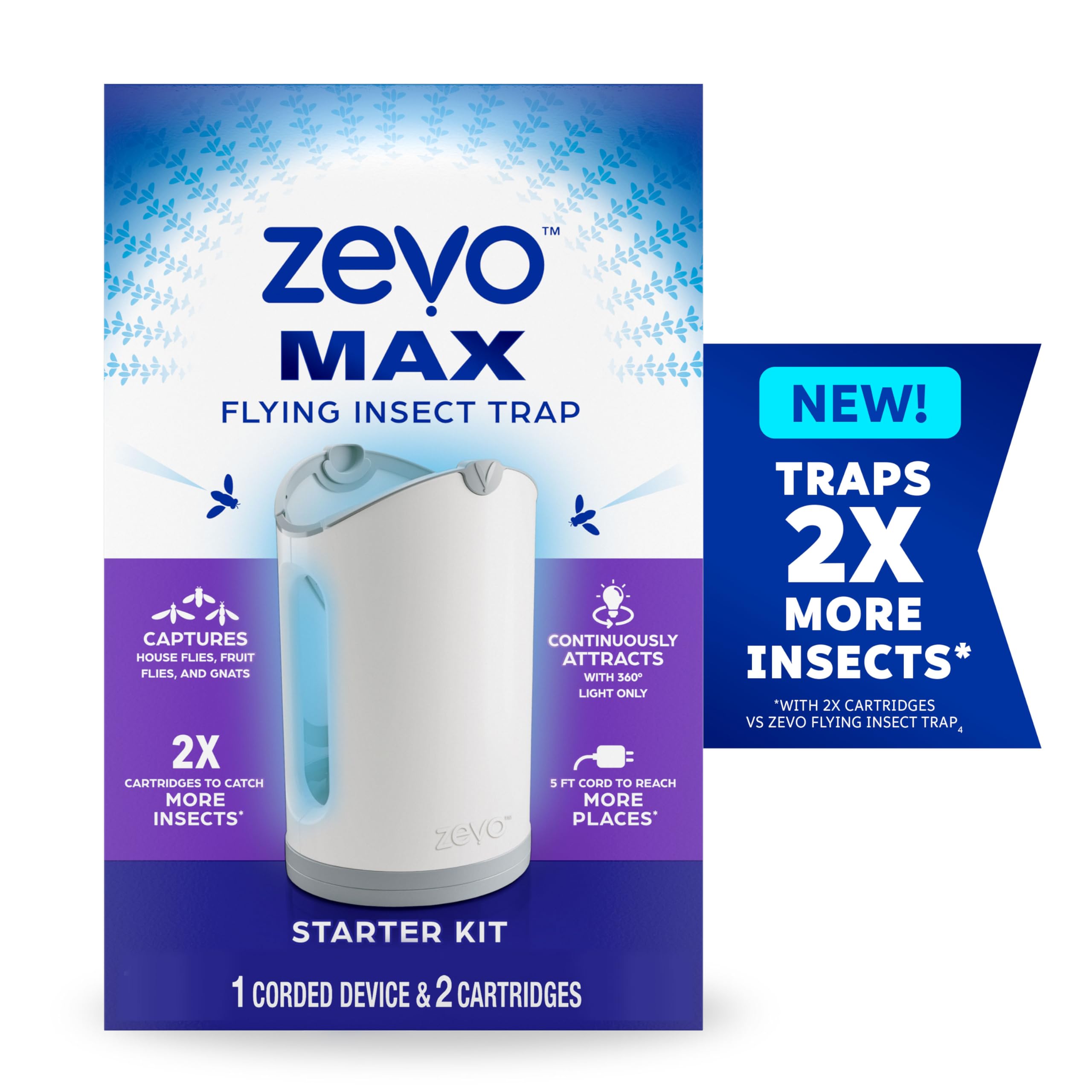 Photo 1 of Zevo MAX Flying Insect Trap, Fly Trap Captures Houseflies, Fruit Flies, and Gnats (1 Plug-in Base + 2 Cartridges)
