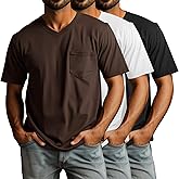 Ficerd 3 Pack Big and Tall Men's V Neck T Shirts Short Sleeve Plus Size Tees Loose Casual Basic Oversized Tops with Pocket