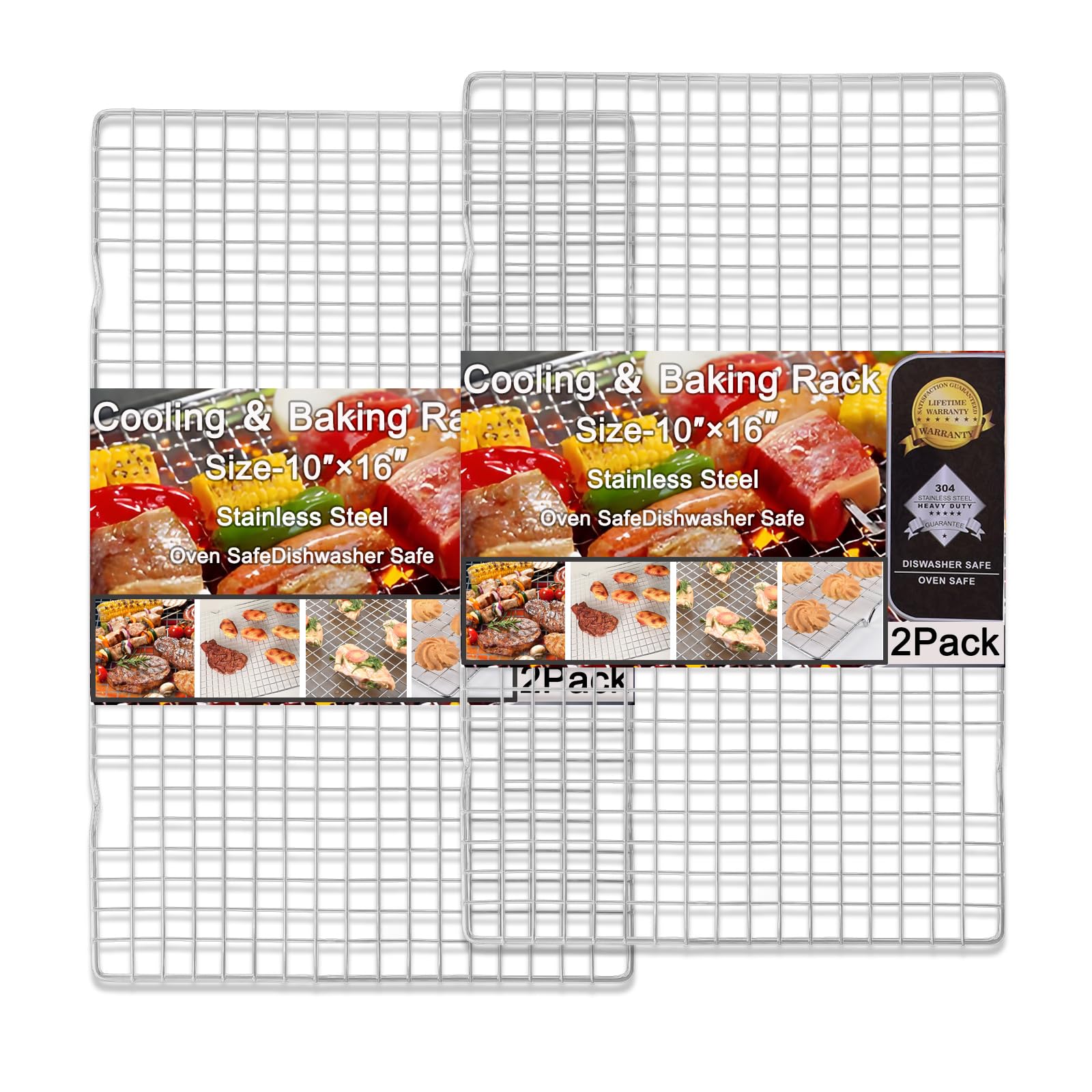 Photo 1 of *2 pack* Cleaning Brush Included Cooling Rack for Cooking and Baking - 10" x 15" Set of 2 Stainless Steel, Oven Safe Grid Wire Cookie Cooling Racks