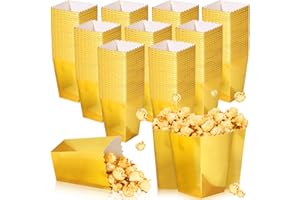Meanplan 200 Pcs Popcorn Boxes Mini Paper Popcorn Holder Cardboard Snack Container for Party Disposable Snack Candy Bags for Birthday Wedding, 2.2 x 4.2 x 3 in(Simple,Gold)