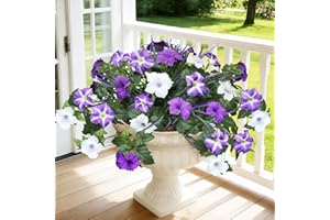 unlemoni Artificial Flowers Plants for Outdoors, 6PCS UV Resistant Faux Flowers Outdoor Plants, Fake Petunias Silk Flowers fo
