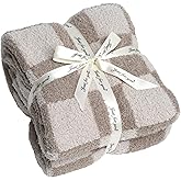 Soft Checkered Throw Blanket, Ultra Cozy Knit Throw Blanket Fluffy Fuzzy Reversible Checkerboard Blanket for Travel Couch Sofa Bed Decor, 51x63 inches, Khaki Cream