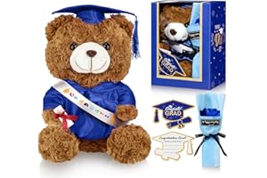 Vertintong Graduation Bear Gifts Set Include Stuffed Animal Bear with Gown Cap Tassel Class of 2025 Grad Card Soap Artificial Flower Box with Window Graduation Gift for Him Her(Royal Blue)