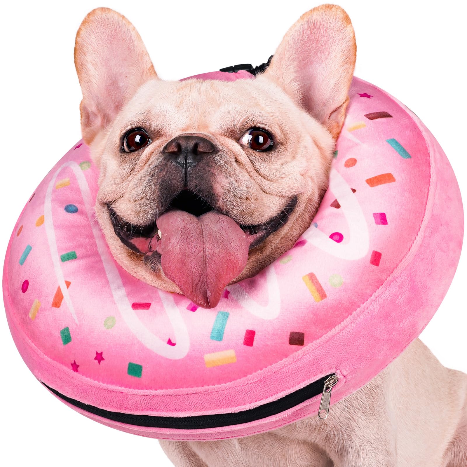 Photo 1 of Didopet Inflatable Dog Pillow Cone Collar After Surgery, Donut Soft Neck Cone for Pug Dachshund Medium Dogs, etc, Recovery E Collar to Stop Licking Pink