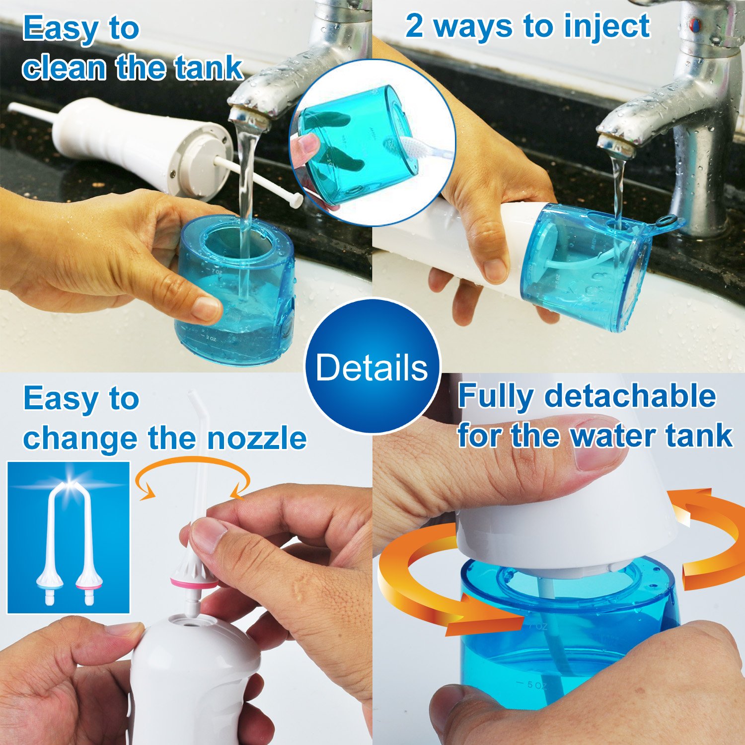 Oral Irrigator Cordless Water Flosser Rechargeable, DentJet 200ml Waterproof Water Pick for Teeth Portable Teeth Cleaning Kit with 3 Modes for Travel and Household (DJ-159 New Design)