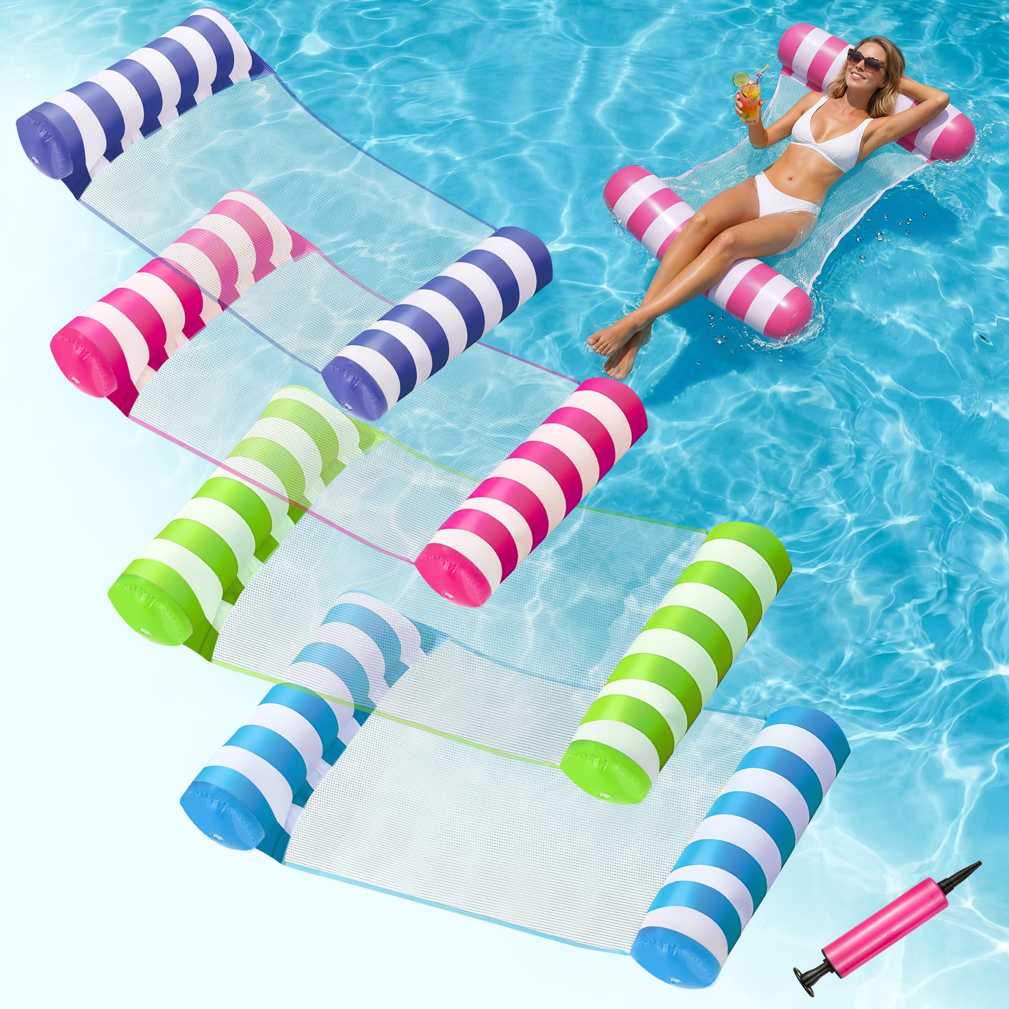 OKSUWATER 4 Pack Inflatable Pool Floats Adult, 4-in-1 Water Hammock