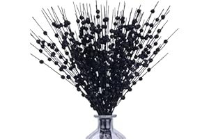 efivs arts 10 Pack Black Artificial Glitter Berry Stems 15.7" Fake Christmas Picks Decorative Glitter Sticks for Christmas Tree DIY Wreath Crafts Fireplace Decor
