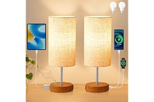 Table Lamp, 3 Way Dimmable Touch Bedside Lamps Set of 2, Lamps for Bedrooms with USB C&A Ports and AC outlet, Bedroom Lamp Se