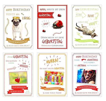 Set 6 Humorvolle Geburtstagskarten Mit Lustigen Sprüchen Glückwunschkarten Zum Geburtstag Mit Umschlag Grusskarte Geburtstagskarte Happy Birthday