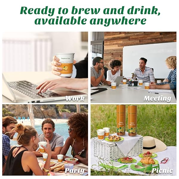 EASYBREW CUP TEA WITHIN PAPER CUP, 10 PCS DISPOSABLE CUPS WITH TEA IN THE BOTTOM, FLAVORED INSTANT TEA, DELICIOUS ORGANIC BLACK TEA PERFECT FOR HOME, OUTDOOR, TRAVEL, UNIQUE TEA GIFT(LEMON BLACK TEA)