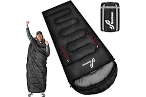 Sportneer 0 Degree Wearable Sleeping Bag for Adults & Kids – Walkable with Arm Zippers, Waterproof & Warm to 20°F, Compact for Camping, Stadiums, Travel, Backpacking & Car Use