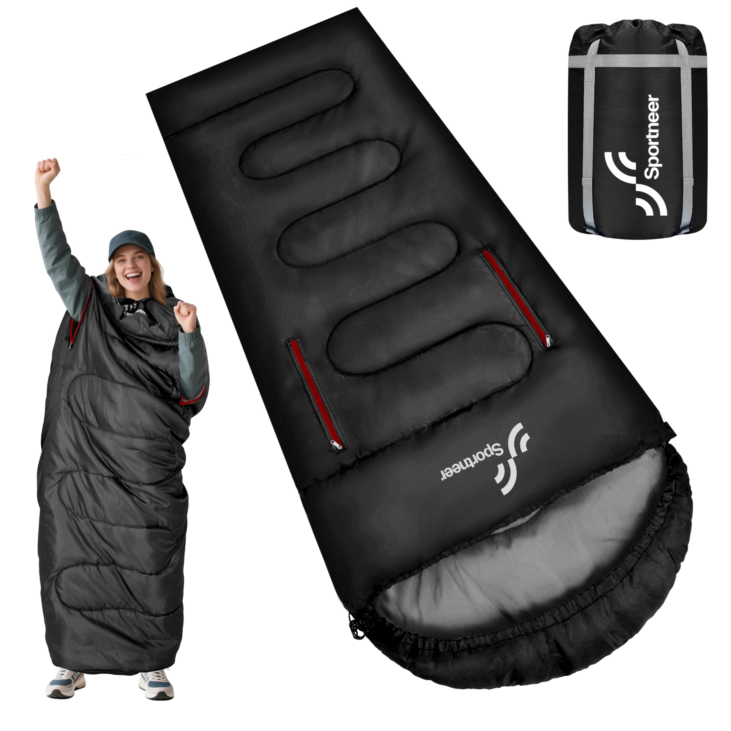 Photo 1 of Sportneer 0 Degree Wearable Sleeping Bag for Adults & Kids – Walkable with Arm Zippers, Waterproof & Warm to 32°F, Compact for Camping, Stadiums, Travel, Backpacking & Car Use