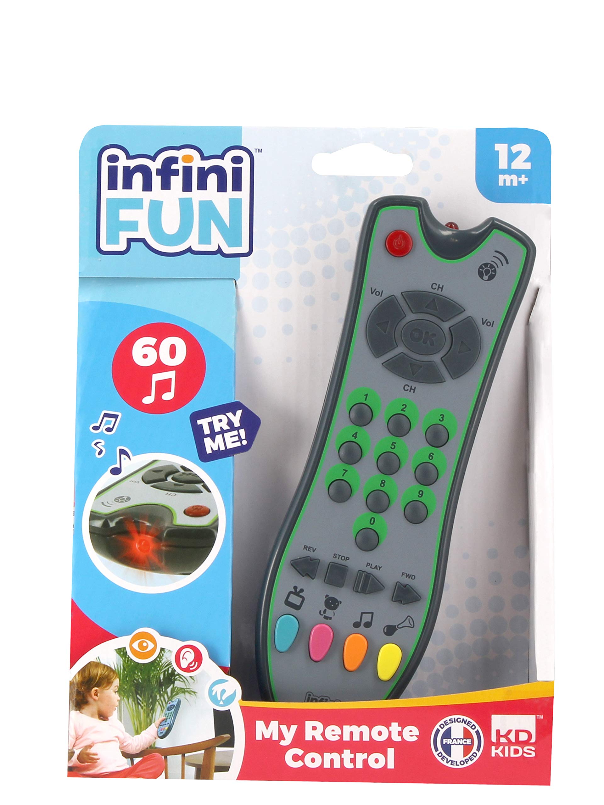 Infini Fun My First Remote Control - Imitation Game for Kids, Toy TV Remote for Imaginative Play - Ultra-Realistic Pretend Kids Play Set, Fake Remote, Discover Colours & Sounds - For Ages 12 Months +