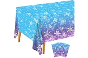 Peiking 3 Winter Snowflake Plastic Tablecloth Decorations, Holographic Blue and Purple Snowflake Winter Wonderland Disposable Table Cover for Winter Holiday Birthday Decorations, 54x108 Inch