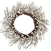 JINGHONG White Berry Wreath 22 Inch Winter Wreath Cream Winter Wreaths for Front Door with Round Berry for Porch Wall Winter Holidays Christmas Celebration