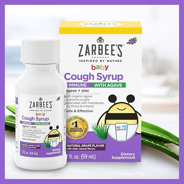 ZARBEE’S BABY COUGH SYRUP + IMMUNE WITH ORGANIC AGAVE + ZINC; NATURAL GRAPE FLAVOR; FOR BABIES 6+ MONTHS, 2 FL OZ(PACK OF 1)