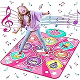 Kusntin Unicorn Dance Mat, Dance Mixer Rhythm Step Play Mat, Pink Dance Pad with LED Lights, Adjustable Volume, Built-in Musi