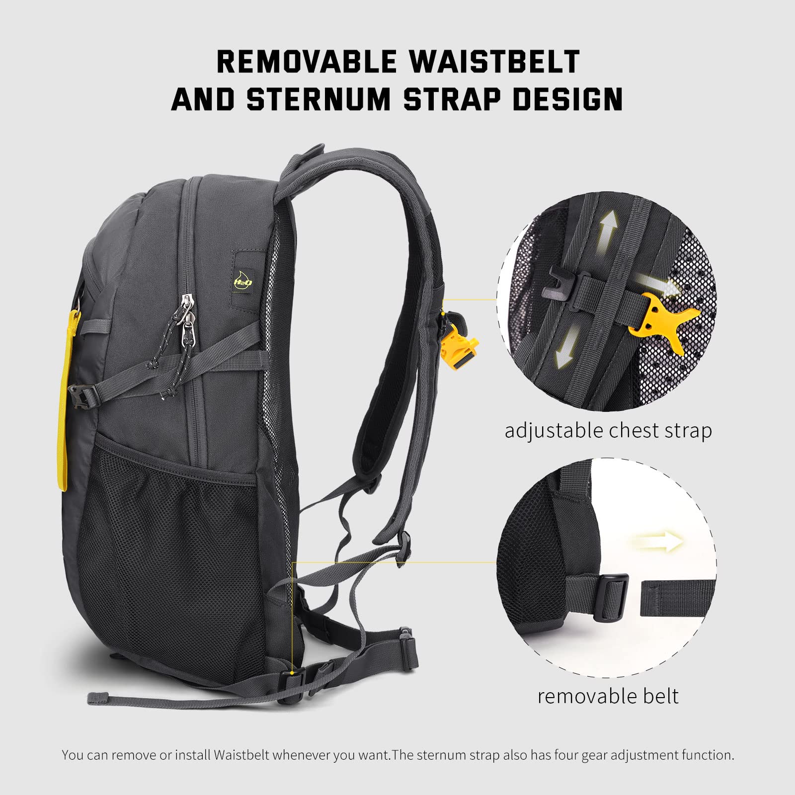 SKYSPER Leicht Wanderrucksack Klein Rucksack mit Rückenbelüftung Trekkingrucksack aus atmungsaktivem 3D Air Mesh Polyester Camping Outdoor Wandern Rucksack 4