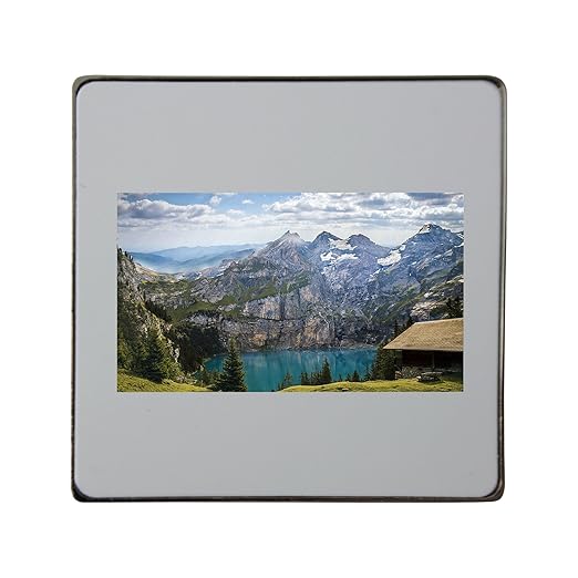 Metal cuadrado imán para nevera con montañas, lago, Bergsee, Haus ...