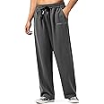 HHZ Men's Cotton Loose Fit Sweapants Baggy Yoga Gym Workout Pants with Pockets Open Bottom Sweatpants Straight Wide Leg