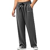 HHZ Men's Cotton Loose Fit Sweapants Baggy Yoga Gym Workout Pants with Pockets Open Bottom Sweatpants Straight Wide Leg