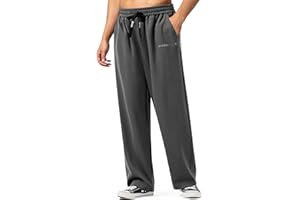 HHZ Men's Cotton Loose Fit Sweapants Baggy Yoga Gym Workout Pants with Pockets Open Bottom Sweatpants Straight Wide Leg