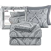 Ultra Soft Wrinkle-Free Microfiber Paisley King Sheet Set, Breathable Boho Bed Sheet Set – 16" Deep Pocket Fitted Sheet, Flat Sheet & 4 Pillowcases, Juegos de Sábanas, OEKO-TEX - Grey