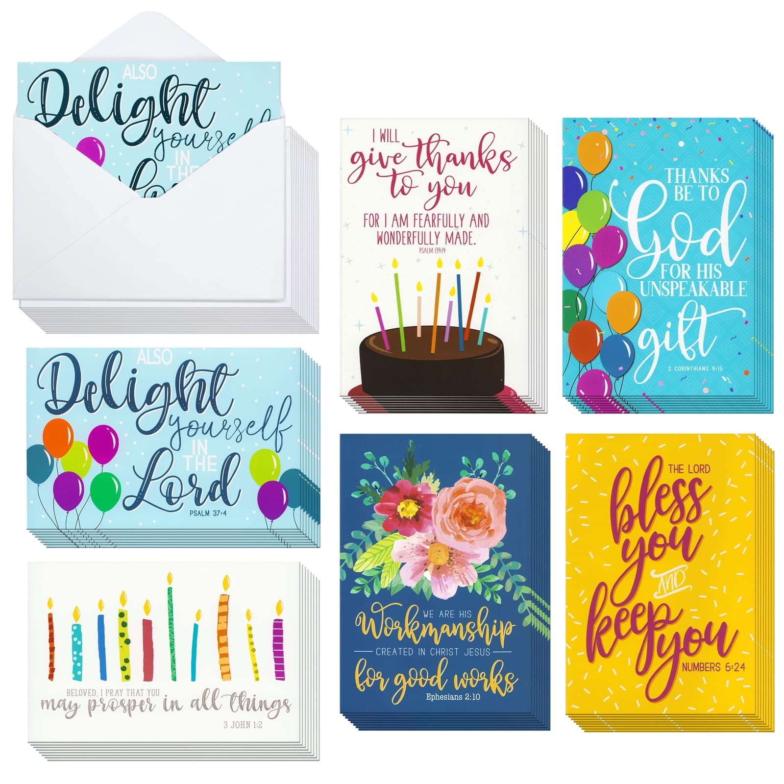 48-Pack of Christian-Themed Birthday and Celebration Greeting Cards with Envelopes Included, 10 x 15 cm Each