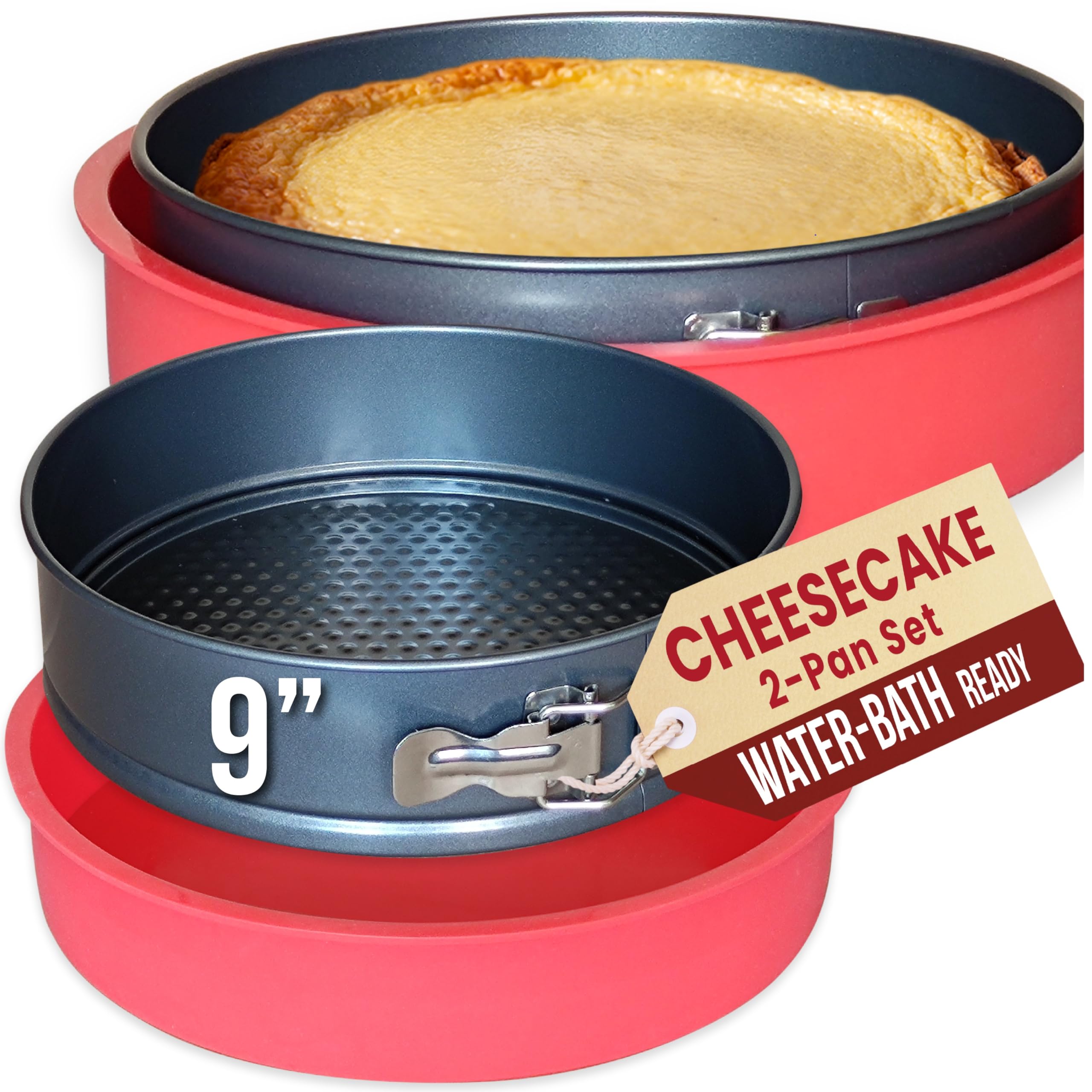 Photo 1 of **ONLY ONE PAN/NO SILICONE PROTECTORS**Springform Pan 9 Inch NONSTICK - 9 Springform Cheesecake Pan with LEAKPROOF SILICONE PANprotector - Spring Form Pans 9 Inch - Cheese Cake Pans for Baking in WATER BATH NO FOIL WRAP
