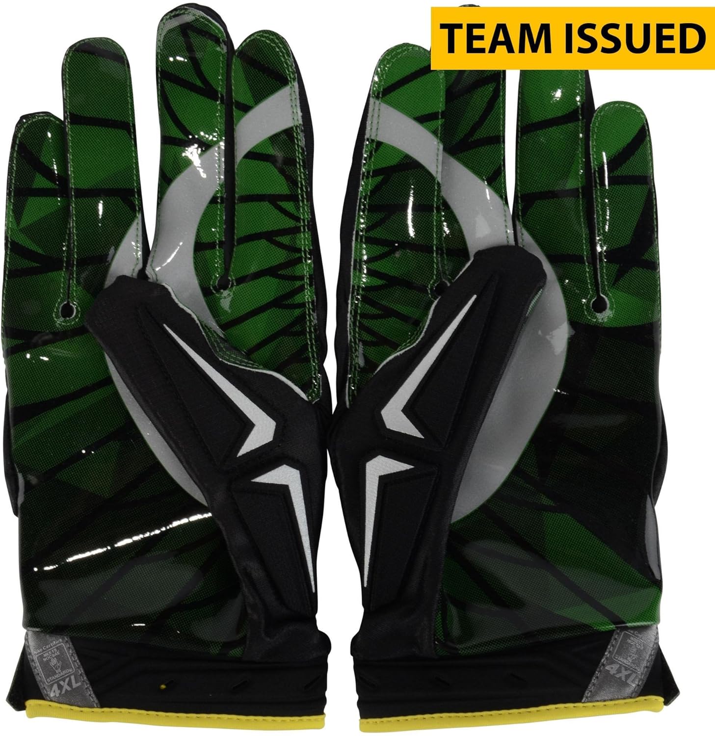 Oregon Ducks Team-Issued Nike Superbad Black, Green, and Yellow Pair of 4XL Gloves from the 2015 