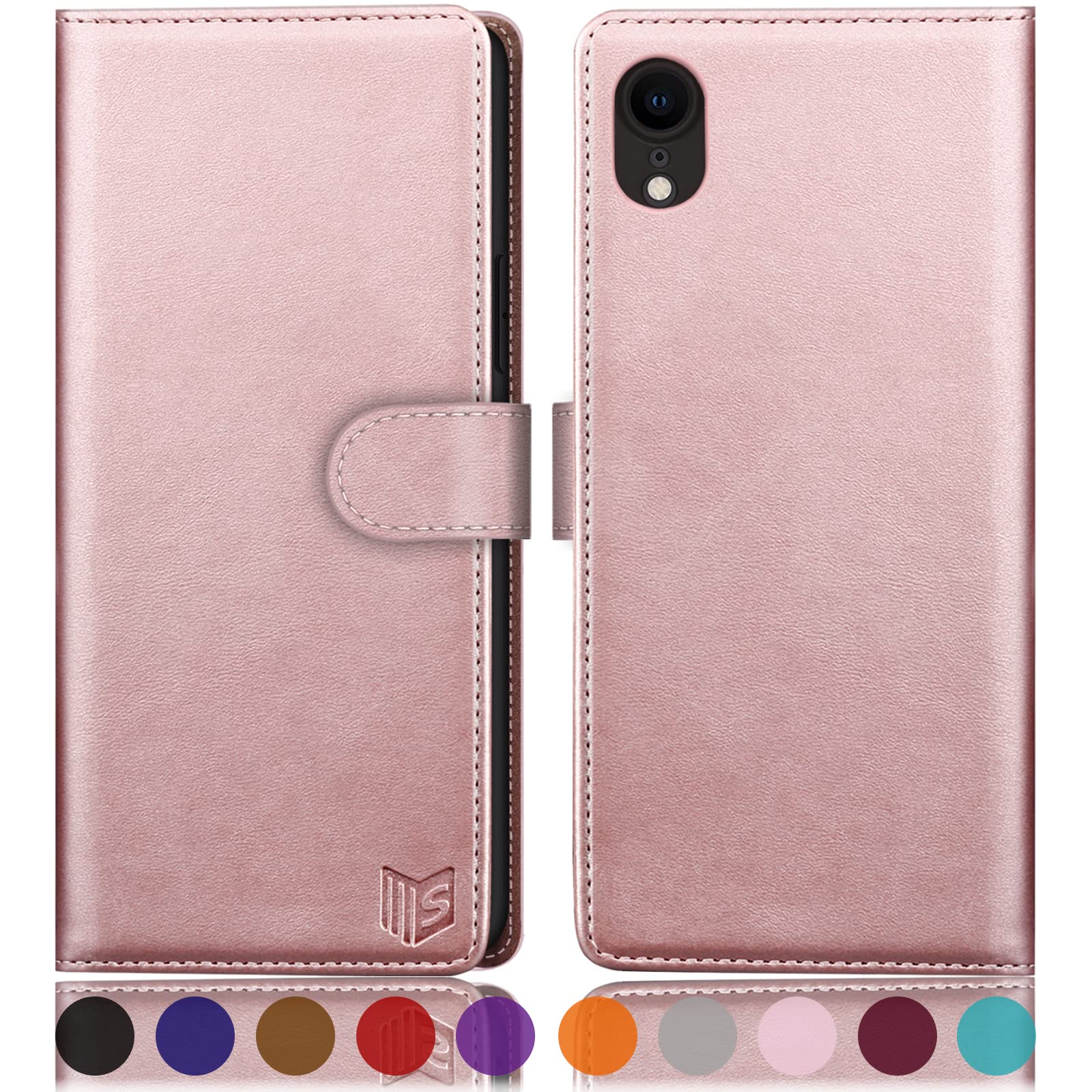 SUANPOT for iPhone XR 6.1 Inch case with [Credit Card Holder][RFID Blocking],PU Leather Flip Book Protective Cover Women Men for apple XR Phone case Rose Gold