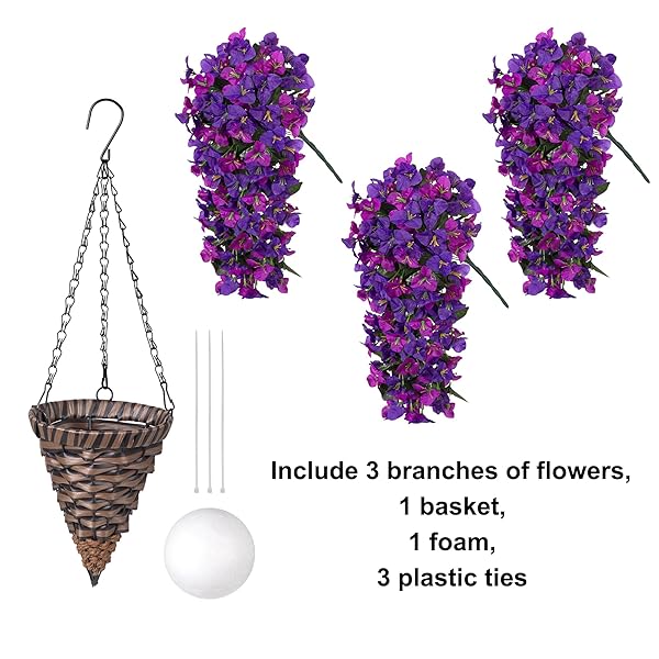 INSPRING ARTIFICIAL BOUGAINVILLEA FAUX FLOWERS PLANTS BASKETS FOR OUTDOOR OUTSIDE DECORATION, 3PCS FAKE SILK FLOWERS LONG TRAILING VINES UV RESISTANT REALISTIC FOR FRONT DOOR PORCH PATIO (FALL WHITE)