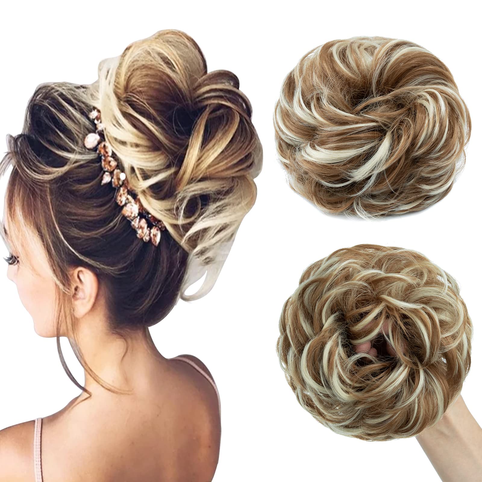 Messy Bun Hair Piece for Women - Scrunchies Hair Bun Fake Hair - Sandy Blonde to Bleach Blonde