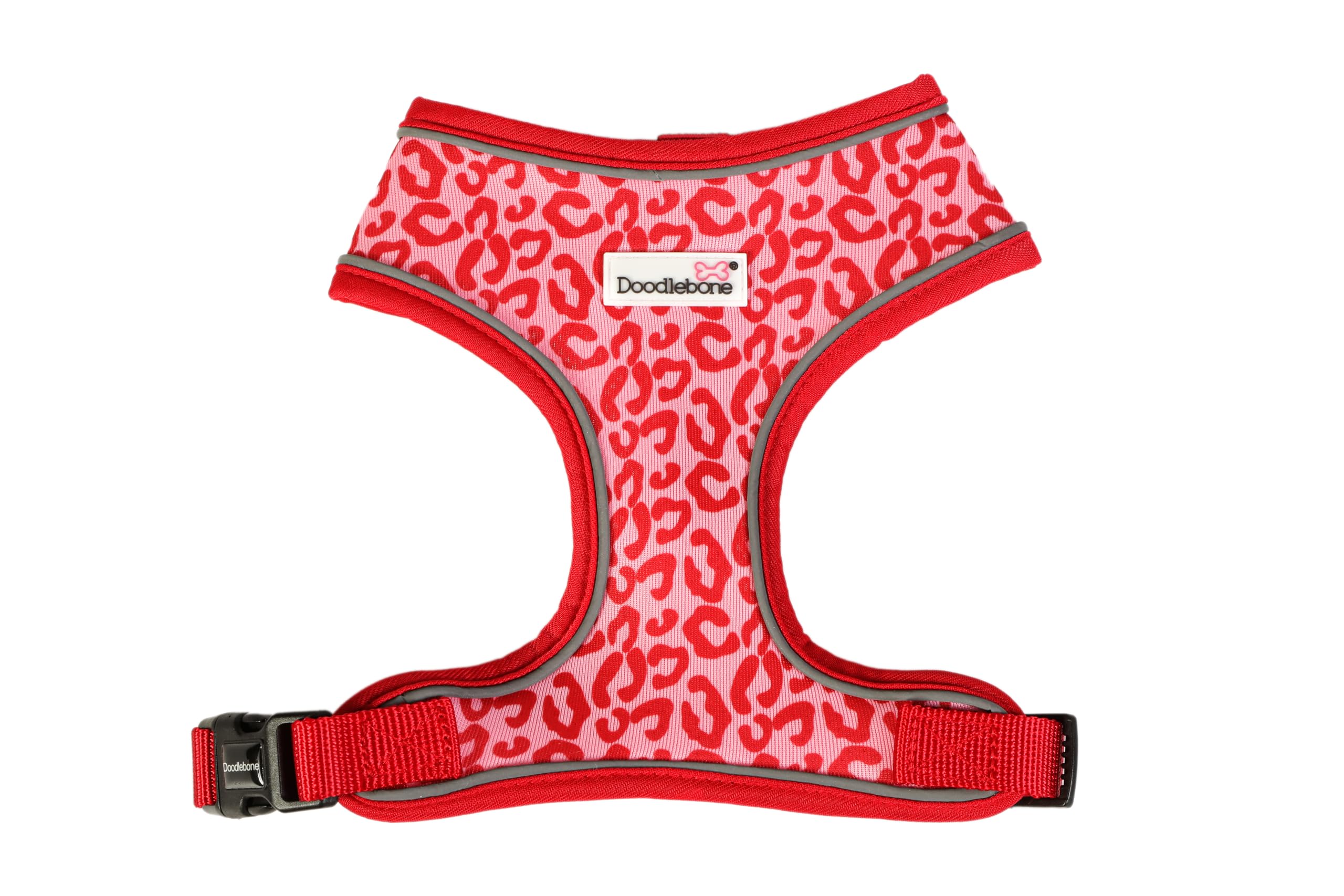 Doodlebone - Airmesh Dog Harness - Breathable Over Head Harness with Adjustable Chest Strap, Reflective Piping & Machine Washable Design - Size 1, 29-38cm - Ruby Leopard — image 1