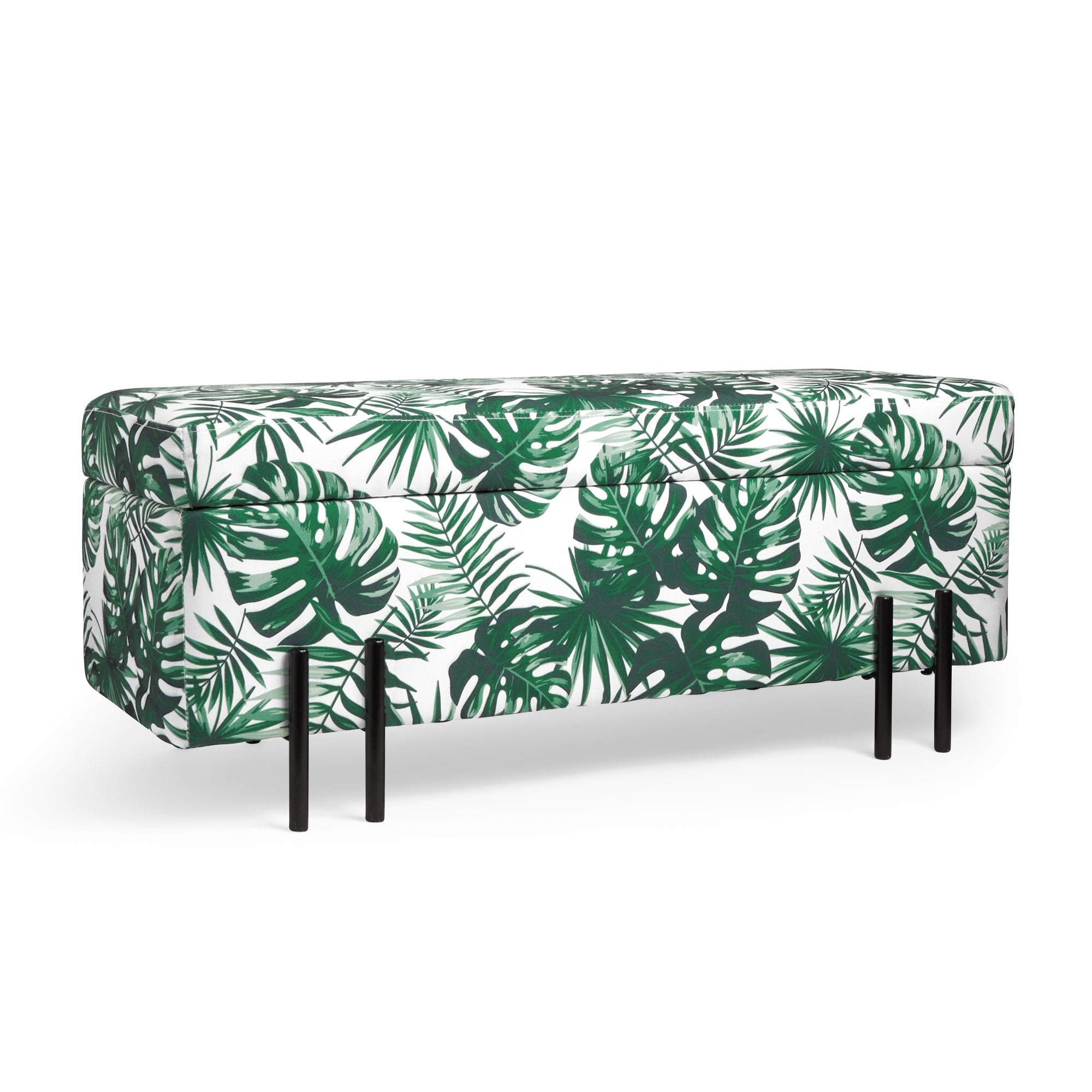 Beautify Storage Ottoman Bench Chaise Longue Footstool Pouffe Bed End Window Seat For Bedroom Hallway Living Room Canvas Green And White Tropical Print With Black Metal Legs Buy Online In Japan