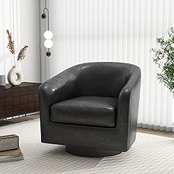 Swivel Barrel Accent Chair, Modern Round Faux