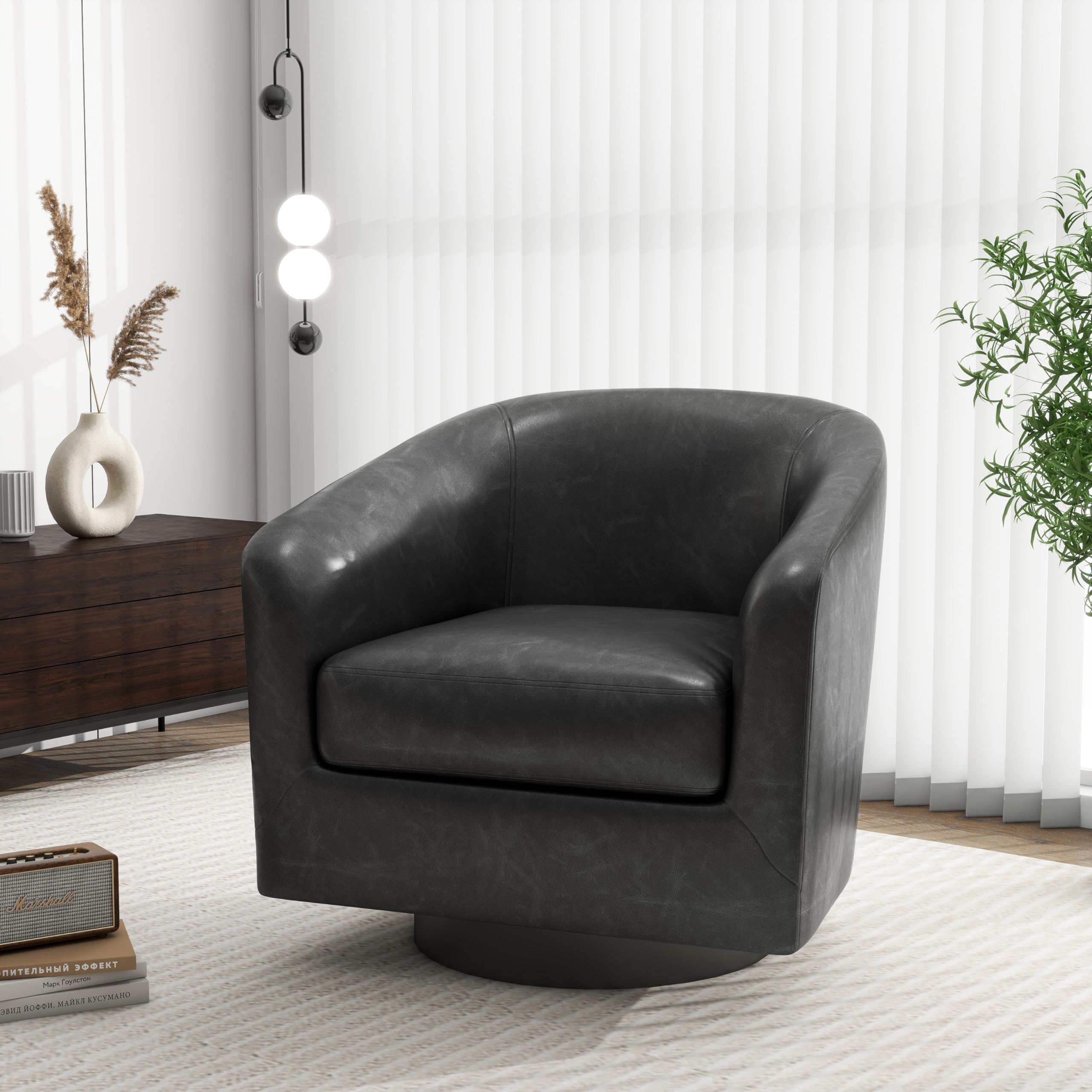 Swivel Barrel Accent Chair, Modern Round Faux