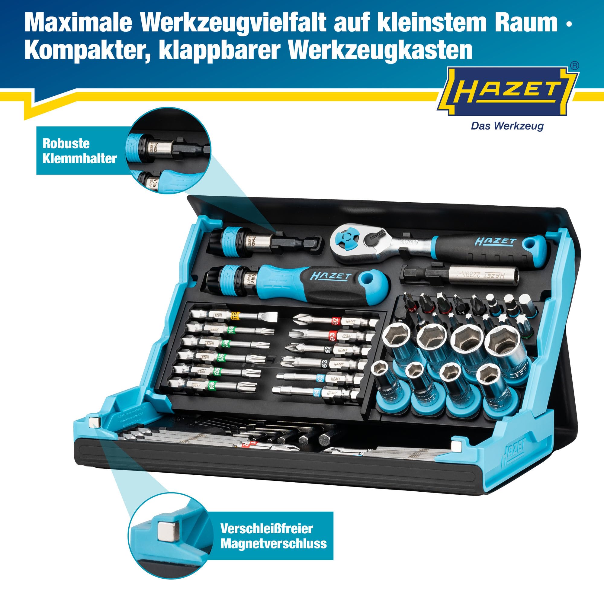 HAZET Smartcase Bit-Satz 2200SC-32 I 59-teilig, Antrieb: Sechskant 6,3 (1/4 Zoll), besonders viele Werkzeuge auf kleinstem Raum für beste Übersicht I klappbarer Werkzeug-Satz Made in Germany 3