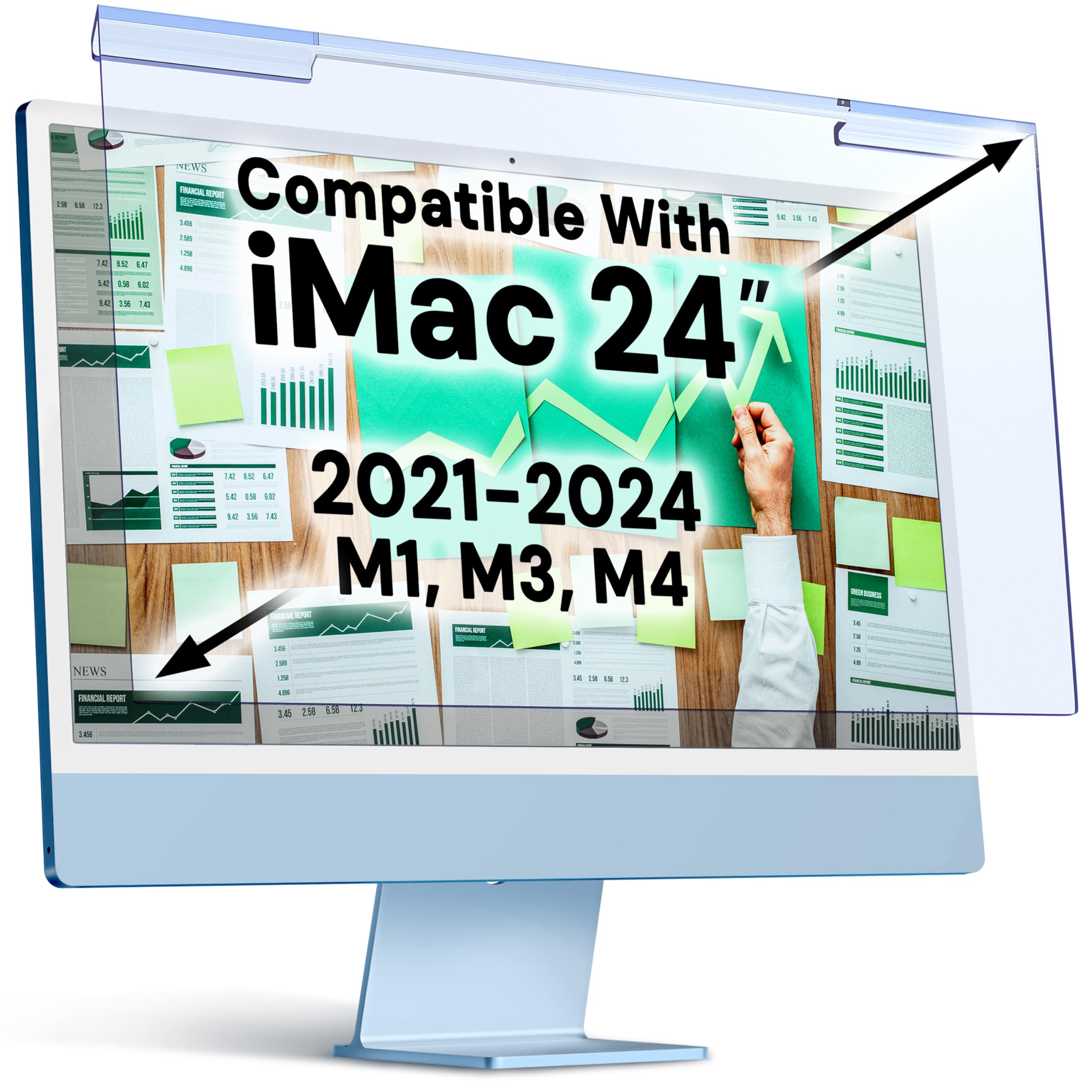 VINTEZ Blue Light Screen Protector Compatible With iMac 24 Inch (2021, 2022, 2023, 2024, M1, M3, M4) – Anti-UV Blue Light Blocking Film for Desktop PC, Eye Protection Filter, 21.5" x 12.6"
