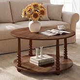 VASAGLE 2-Tier Round Coffee Table with Storage, Solid Wood Legs | Mid-Century Modern Center Table, 31.5 Dia. x 17.7 H Inches, for Living Room, Chestnut Brown, Mariel Collection ULCT277KX01S