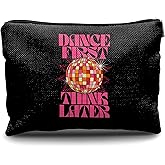 Nogrit Dancer Makeup Bag,Dance First Think Later Trendy Hot Pink Disco Ball Inspirational Makeup Travel Toiletry Bag,Dancing Gifts for Women,Gifts for Dance Lovers