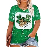 Plus Size St Patrick's Day Shirt for Women Funny Lucky Clover Graphic Short Sleeve Tee Tops