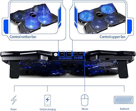Amazon Com E Prance Laptop Cooling Pad X5 15 17 Inch Gaming Laptop Usb Fan Cooler With 4 Fans At 10 Rpm Ultra Portable Light Weight And Whisper Quiet Computers Accessories
