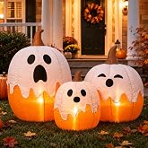 Hollowfly 5 ft Halloween Inflatable Outdoor Ghost Pumpkin Blow up Decor | Set of 3 Inflatable Pumpkin Ghost Combo, Halloween Inflatable Build-in LED Lights, Outdoor Yard Lawn Garden Decor