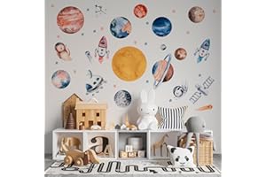 WS WALLPAPER Solar System Wall Decals for Kids - Planets and Space Themed Wall Stickers by Lipastick - Peel and Stick Vinyl Decals for Boys and Girls Bedroom, Nursery, Playroom, Daycare - L Size