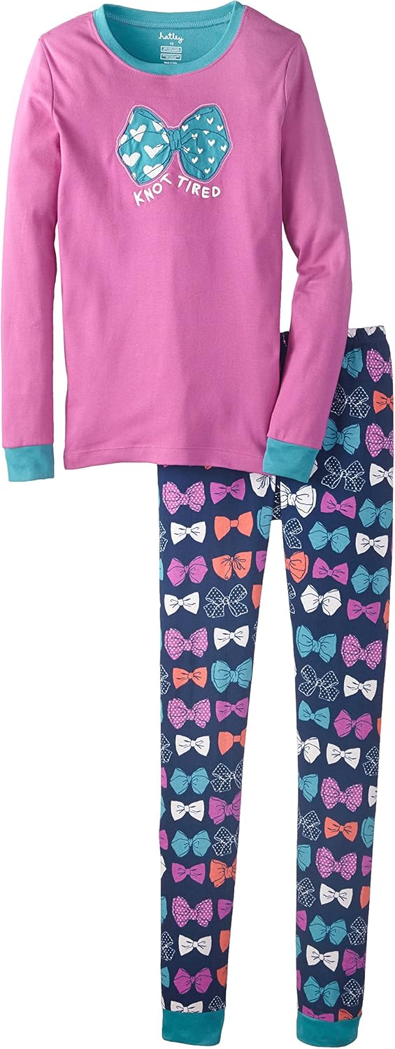 Hatley Big Girls' Pajama Set Party Bows Knot Tired, Pink